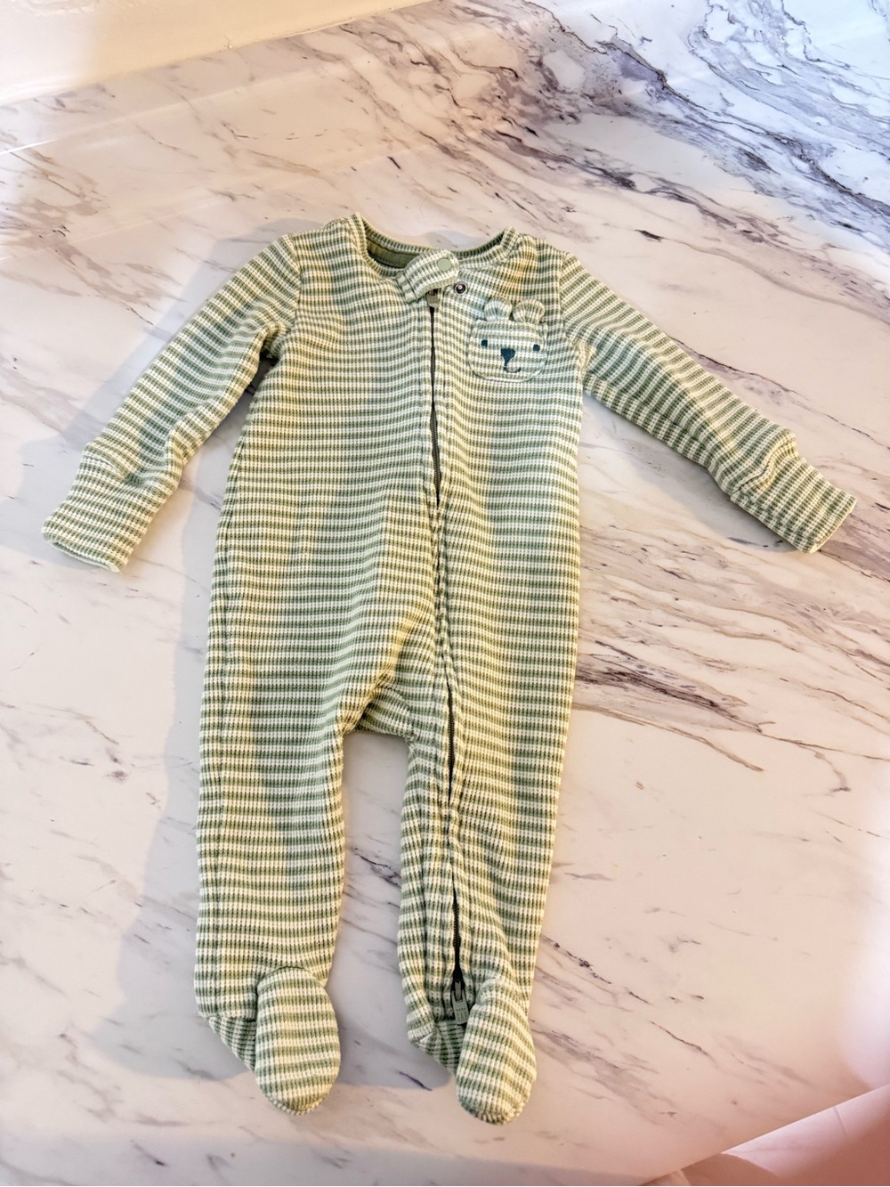 GAP Light Green Striped Baby Footed One-Piece